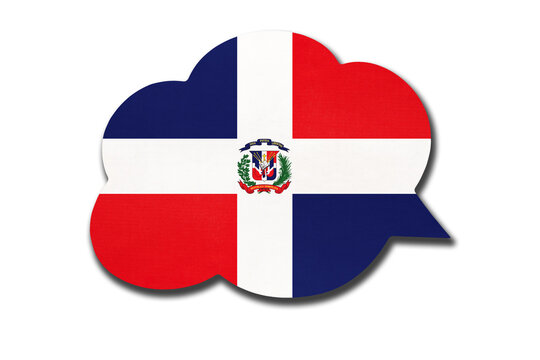 3d speech bubble with dominican national flag isolated on white background. Symbol of Dominican Republic country.