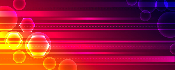 Bright geometric background. Horizontal lines and circles on a red and blue gradient background.