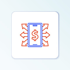 Line Smartphone with dollar symbol icon isolated on white background. Online shopping concept. Financial mobile phone icon. Online payment. Colorful outline concept. Vector