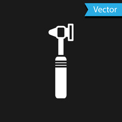 White Medical otoscope tool icon isolated on black background. Medical instrument. Vector Illustration