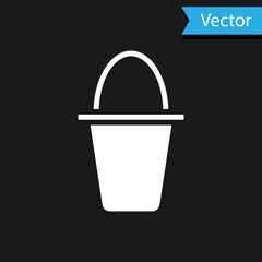 White Fishing bucket icon isolated on black background. Fish in a bucket. Vector