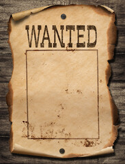 Wild west wanted poster on wood wall