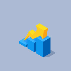 Fototapeta premium isometric vector illustration on gray background, growing chart icon, business and economic success, income growth