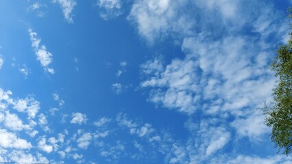Bright sky after rain  With indigo and soft white clouds