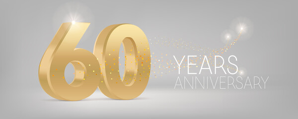 60 years anniversary vector icon, logo. Isolated graphic design with 3D number for 60th anniversary