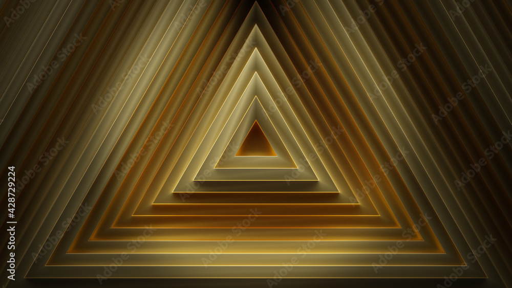 Poster gold concentric triangles 3d rendering