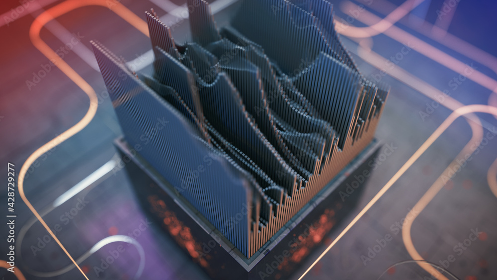Poster equalizer meter with sound waves 3d rendering illustration