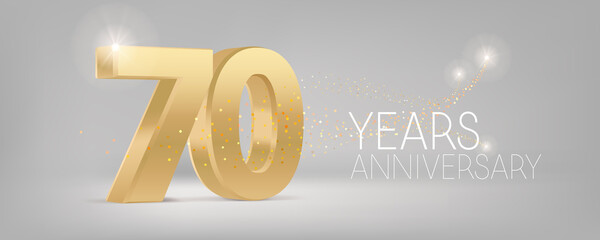 70 years anniversary vector icon, logo. Isolated graphic design with 3D number for 70th anniversary