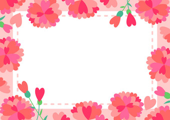 ハート型花びらのカーネーションのイラストフレーム
