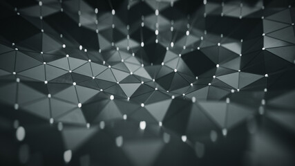 Futuristic polygonal network shape 3D rendering illustration