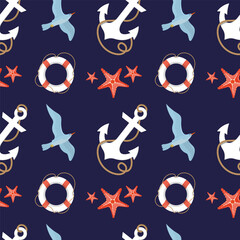 Seamless pattern in the marine theme. Summer or marine design element. Background image for text, print for textiles. EPS10