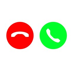 Set of call, accept and decline or reject ringing call or red and green yes no buttons with handset. Phone incoming call. Symbol, sign for: illustration, logo, app, design, web, ui, ux. Vector EPS 10 