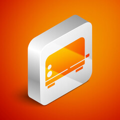 Isometric Toaster icon isolated on orange background. Silver square button. Vector