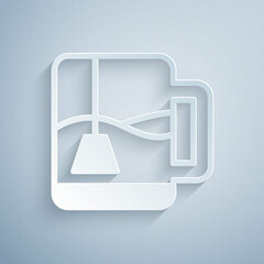 Paper cut Cup of tea with tea bag icon isolated on grey background. Paper art style. Vector