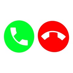 Set of call, accept and decline or reject ringing call or red and green yes no buttons with handset. Phone incoming call. Symbol, sign, illustration, logo, app, design, web, ui, ux. Vector EPS 10 