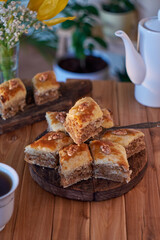homemade baklava with walnuts.