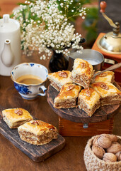 homemade baklava with walnuts.