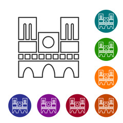 Black line Landmark of France Notre Dame de Paris icon isolated on white background. Set icons in color circle buttons. Vector