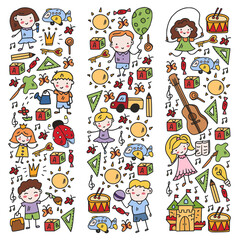Vector pattern with little children. Kindergarten. Imagination. Creativity. Play.