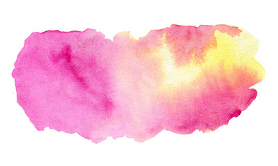 Abstract gradient pink and yellow watercolor on white background.The color splashing on the paper