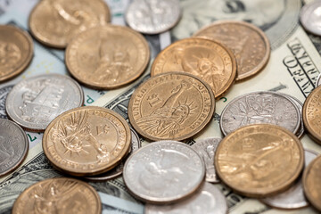 dollars bills and us coins money