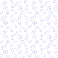 Fototapeta na wymiar Seamless pattern with medicines, capsules, medicaments, drugs, pills and tablets. Medical pharmacy backgrounds and textures. Vector EPS10 illustration in doodle style