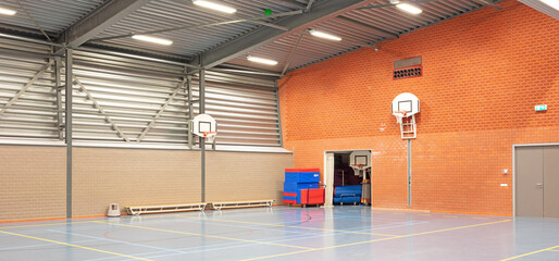 Interior of a large school gym hall