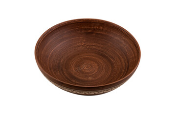 Handmade red clay plate isolated on white background