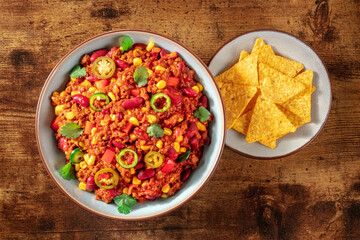 Chili con carne, Mexican stew with beef and vegetables