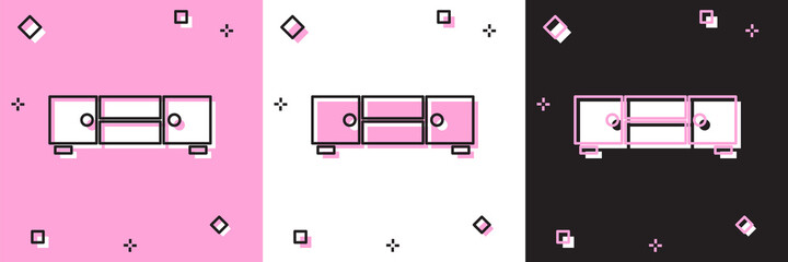 Set Chest of drawers icon isolated on pink and white, black background. Vector
