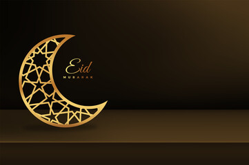 Eid mubarak with crescent moon on the table with copy space background © Khurram Shahzad