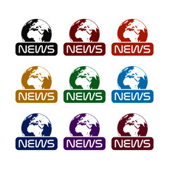 World news icon isolated on white background color set