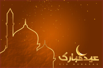 eid mubarak beautiful background with mosque icon and crescent moon with sparkles