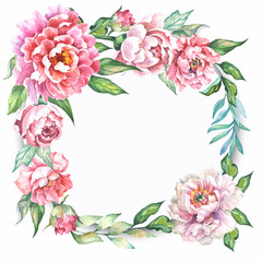 flowers frame with peonies