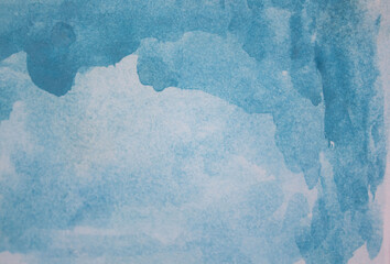 Sky blue watercolor background hand painted. Modern expressive background with lightning and blue streaks