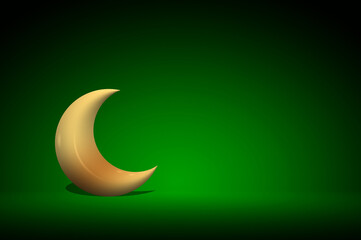 Fototapeta na wymiar crescent moon 3d rendered with copy space background of indoor room with green theme 3d rendered