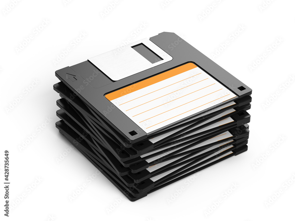 Fototapete 1.44 mb 3.5 inch floppy disks isolated on white background. stack of floppy diskette. 3d rendering