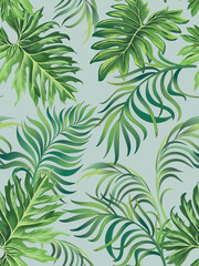 Fototapeta na wymiar Jtropical vector pattern with leaves. Trendy summer print. Exotic seamless background.