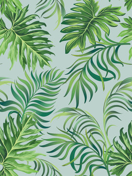 Jtropical vector pattern with leaves. Trendy summer print. Exotic seamless background. © Logunova Elena