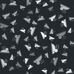 Grey Clockwork mouse icon isolated seamless pattern on black background. Wind up mouse toy. Vector