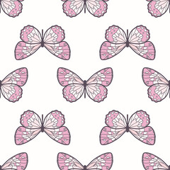Fototapeta premium Butterfly seamless repeat pattern vector background, pink