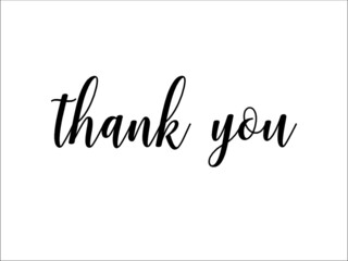 Thank you lettering in black. Calligraphic font on a white background. Postcard. Thanks.