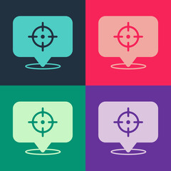 Pop art Target financial goal concept icon isolated on color background. Symbolic goals achievement, success. Vector