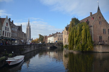 Autumn in Bruges, Belgium. Bruges, the capital of West Flanders in northwest Belgium, is distinguished by its canals, cobbled streets and medieval buildings.