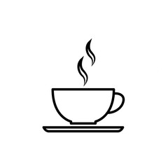 Coffee or tea cup thin line icon in black. Graphic elements. Trendy flat isolated symbol, sign for: illustration, outline, logo, mobile, app, emblem, design, web, dev, site, ui, gui, ux. Vector EPS 10