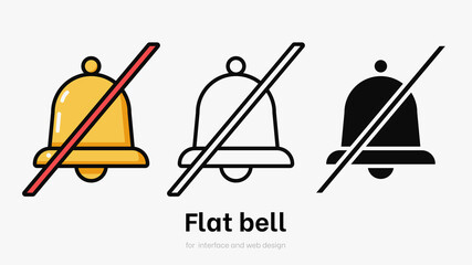 Flat bell with silent mode vector illustration set. Bell set for ui and smartphone. Set of bell symbols for silent mode
