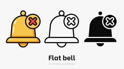 Flat bell with cross vector illustration set. Bell set for ui and smartphone. Set of bell symbols with cross