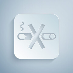 Paper cut No Smoking icon isolated on grey background. Cigarette symbol. Paper art style. Vector