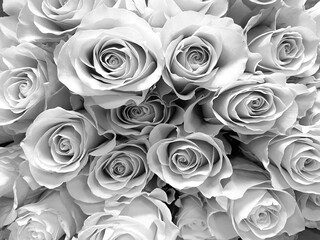 Bouquet of roses close-up in black and white. Black and white photo