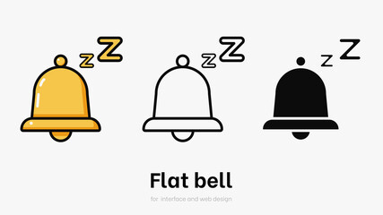 Flat bell with sleep mode vector illustration set. Bell set for ui and smartphone. Set of bell symbols
